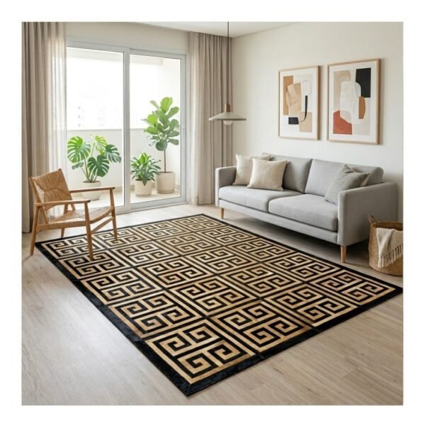 Tapete Couro 200x250 Bege/Preto/grego