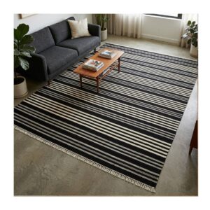 Tapete Kilim Listrado 260x307 Preto Cru