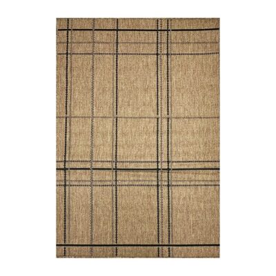 Tapete com padrão geométrico xadrez em tons terrosos.