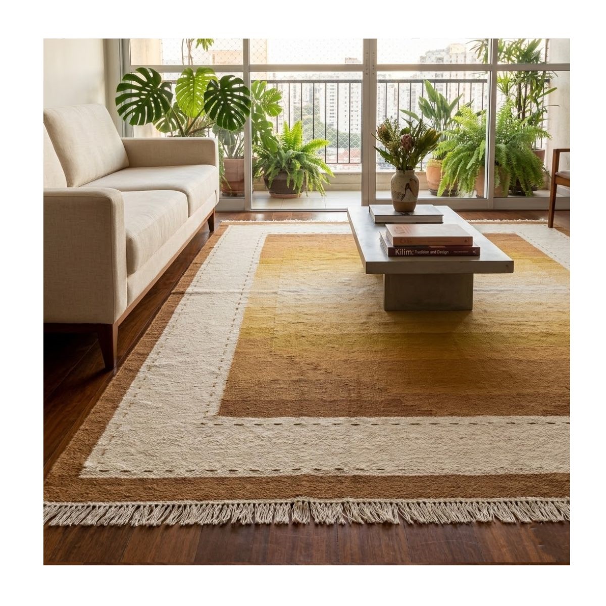 Tapete Kilim Banares 250x300 amarelo cru
