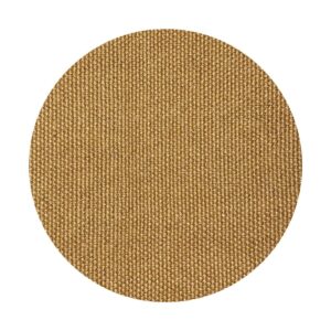 Círculo de tecido tecido dourado e rústico em fundo branco.
