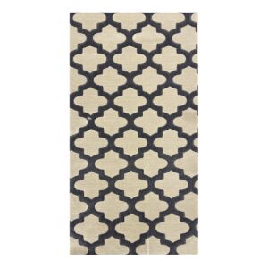 Tapete bege com padrão geométrico treliça em preto para decoração sofisticada.