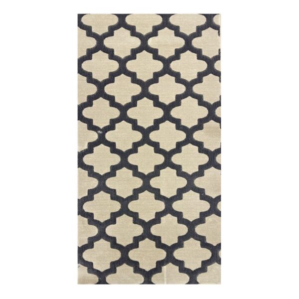 Tapete bege com padrão geométrico treliça em preto para decoração sofisticada.