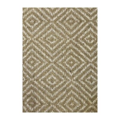Tapete sisal com padrão geométrico diamante em tons neutros.