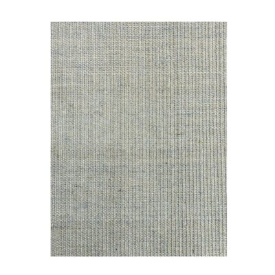 Tapete retangular cinza-bege com textura tecida, ideal para decoração minimalista.