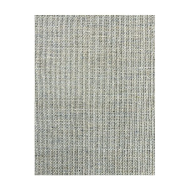 Tapete retangular cinza-bege com textura tecida, ideal para decoração minimalista.