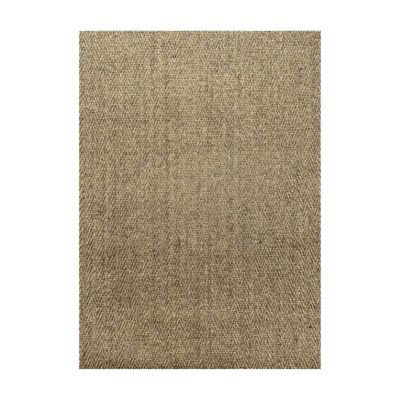 Tecido marrom rústico com padrão espinha de peixe, ideal para decoração de interiores e moda.